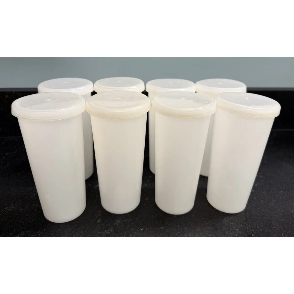 Vintage‎ Eagle USA Plastic Tumblers Cups w/ Lids Set of 8 ~6